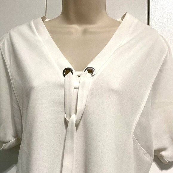 ZARA Woman Basic High Low White Tunic Short Sleeve Blouse Womens Medium - Picture 4 of 14